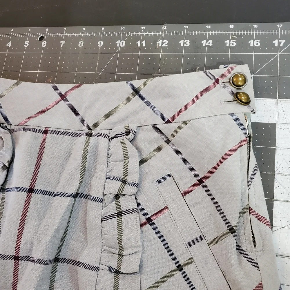 Anthropologie Edme & Esyllte Gray Plaid Ruffle Lined A-Line Skirt Size 6